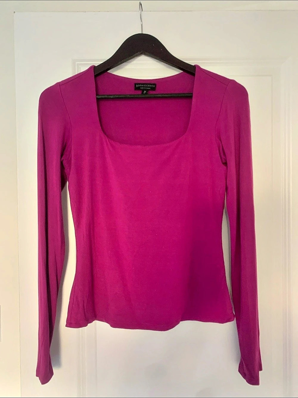 Sophie Crace Long Sleeve Square Neck Top in Pink/Magenta - Size Medium
